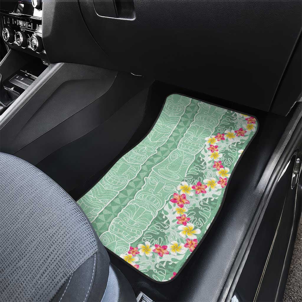 Menthol Green Aloha Hawaii Tiki Car Mats Tropical Plumeria - Seamless Style