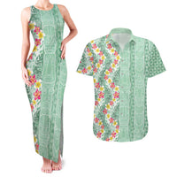 Menthol Green Aloha Hawaii Tiki Couples Matching Tank Maxi Dress and Hawaiian Shirt Tropical Plumeria - Seamless Style
