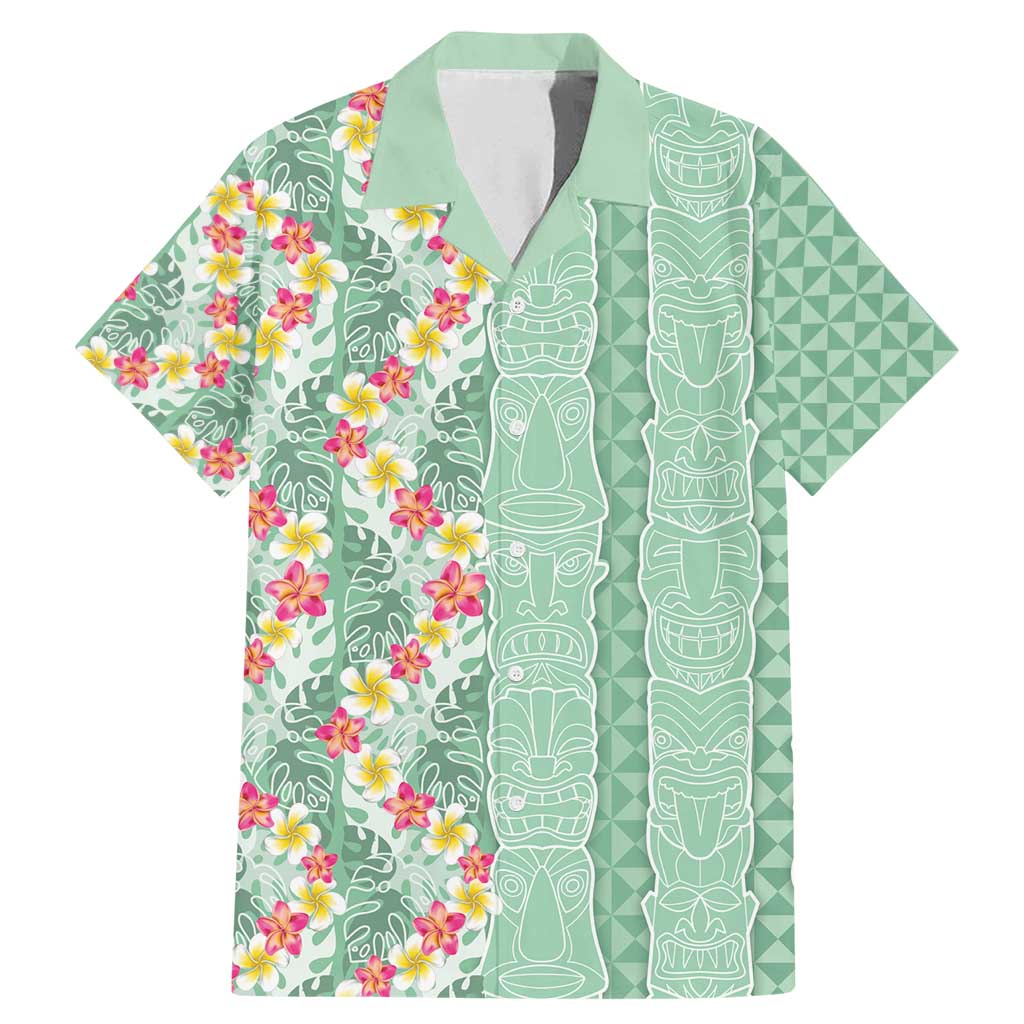 Menthol Green Aloha Hawaii Tiki Family Matching Mermaid Dress and Hawaiian Shirt Tropical Plumeria - Seamless Style