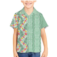 Menthol Green Aloha Hawaii Tiki Family Matching Mermaid Dress and Hawaiian Shirt Tropical Plumeria - Seamless Style