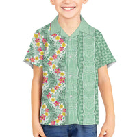 Menthol Green Aloha Hawaii Tiki Kid Hawaiian Shirt Tropical Plumeria - Seamless Style