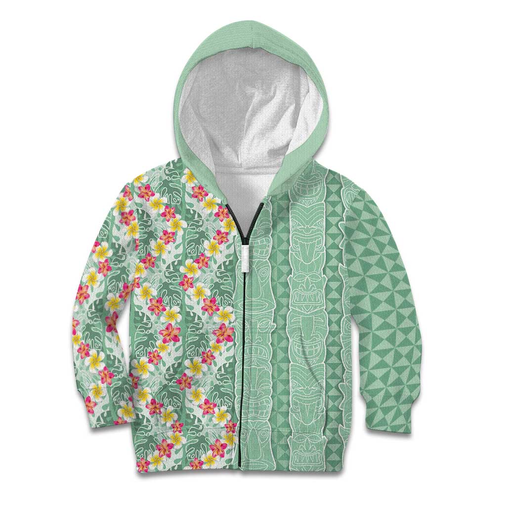 Menthol Green Aloha Hawaii Tiki Kid Hoodie Tropical Plumeria - Seamless Style