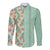 Menthol Green Aloha Hawaii Tiki Long Sleeve Button Shirt Tropical Plumeria - Seamless Style