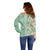 Menthol Green Aloha Hawaii Tiki Off Shoulder Sweater Tropical Plumeria - Seamless Style