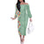 Menthol Green Aloha Hawaii Tiki Off The Shoulder Long Sleeve Dress Tropical Plumeria - Seamless Style