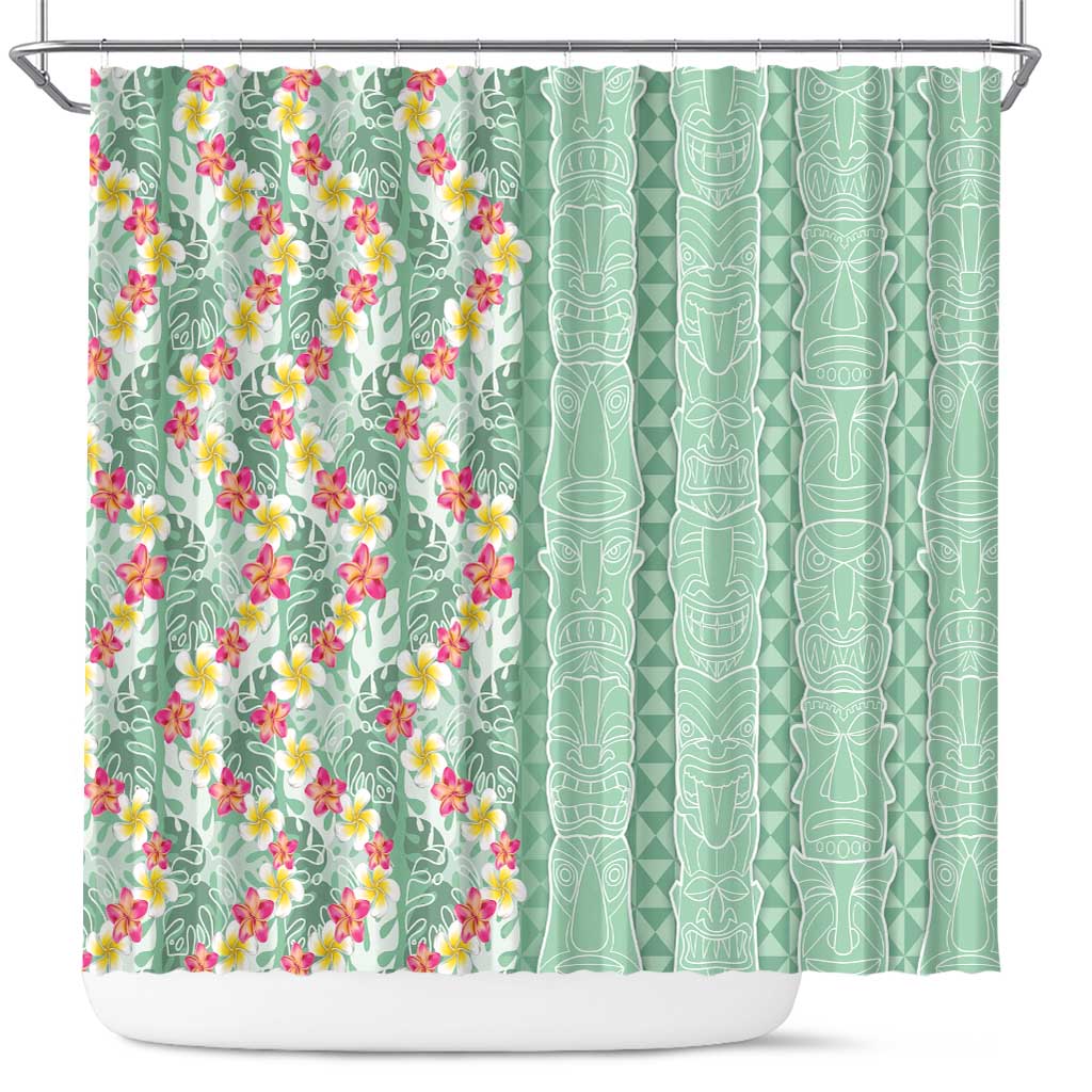 Menthol Green Aloha Hawaii Tiki Shower Curtain Tropical Plumeria - Seamless Style