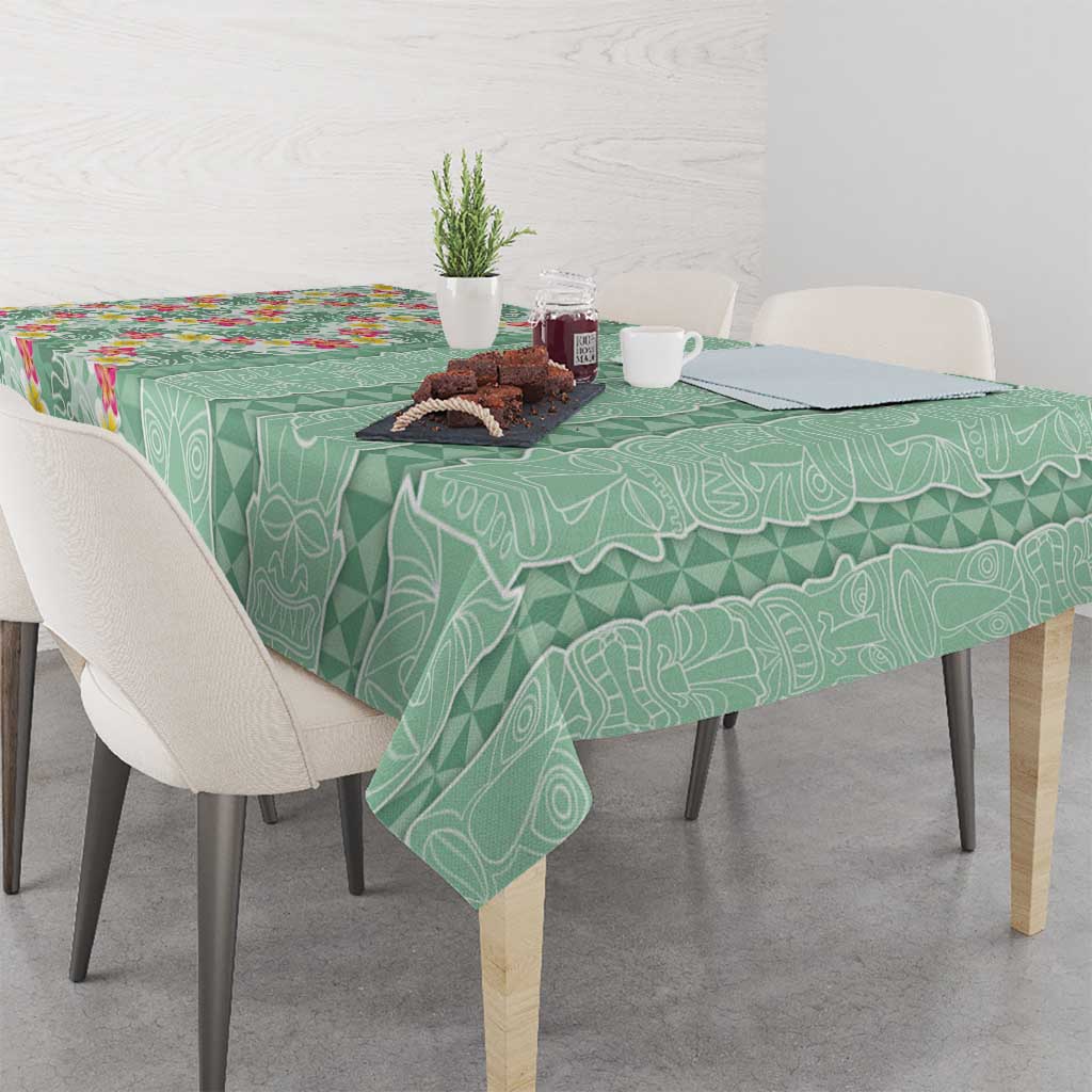 Menthol Green Aloha Hawaii Tiki Tablecloth Tropical Plumeria - Seamless Style