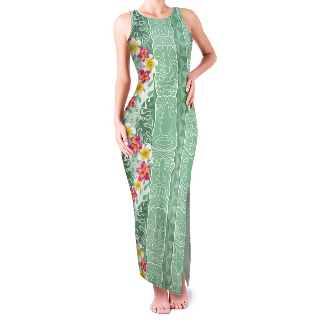 Menthol Green Aloha Hawaii Tiki Tank Maxi Dress Tropical Plumeria - Seamless Style LT14 Women Green - Polynesian Pride