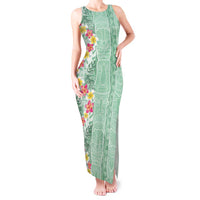 Menthol Green Aloha Hawaii Tiki Tank Maxi Dress Tropical Plumeria - Seamless Style LT14 Women Green - Polynesian Pride