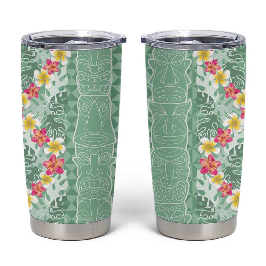 Menthol Green Aloha Hawaii Tiki Tumbler Cup Tropical Plumeria - Seamless Style