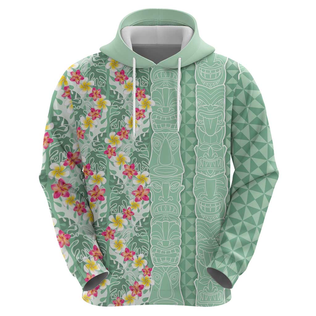 Menthol Green Aloha Hawaii Tiki Zip Hoodie Tropical Plumeria - Seamless Style