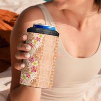 Orange Chiffon Aloha Hawaii Tiki 4 in 1 Can Cooler Tumbler Tropical Plumeria - Seamless Style