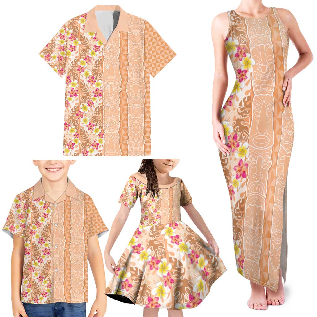 Orange Chiffon Aloha Hawaii Tiki Family Matching Tank Maxi Dress and Hawaiian Shirt Tropical Plumeria - Seamless Style