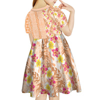 Orange Chiffon Aloha Hawaii Tiki Kid Short Sleeve Dress Tropical Plumeria - Seamless Style
