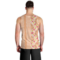 Orange Chiffon Aloha Hawaii Tiki Men Tank Top Tropical Plumeria - Seamless Style