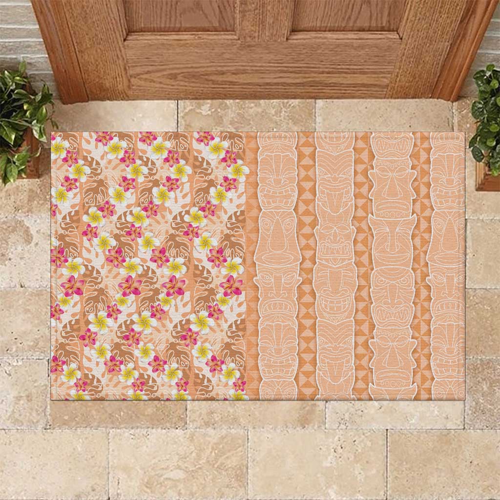 Orange Chiffon Aloha Hawaii Tiki Rubber Doormat Tropical Plumeria - Seamless Style