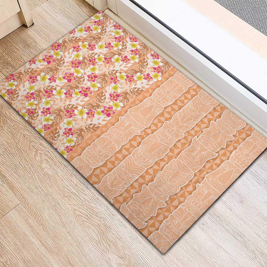Orange Chiffon Aloha Hawaii Tiki Rubber Doormat Tropical Plumeria - Seamless Style