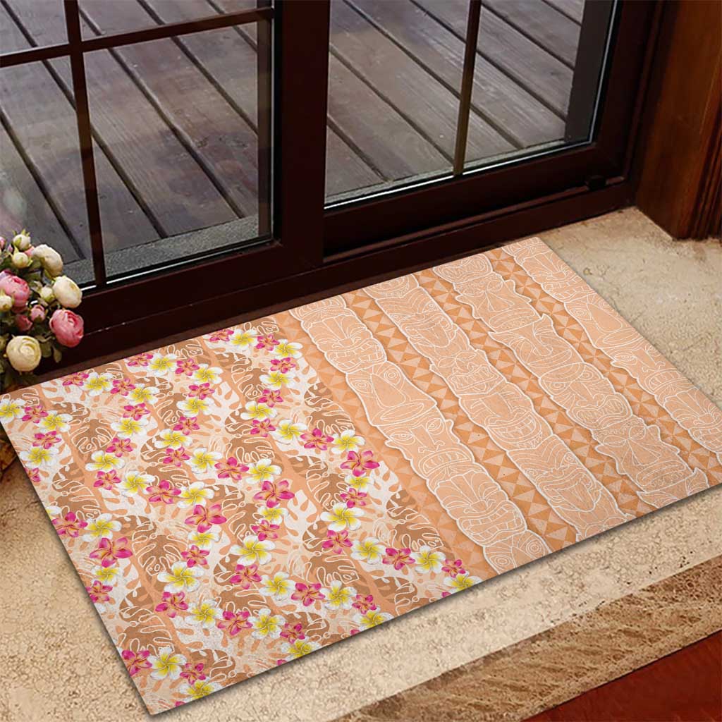 Orange Chiffon Aloha Hawaii Tiki Rubber Doormat Tropical Plumeria - Seamless Style