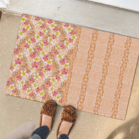 Orange Chiffon Aloha Hawaii Tiki Rubber Doormat Tropical Plumeria - Seamless Style