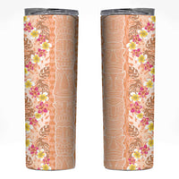 Orange Chiffon Aloha Hawaii Tiki Skinny Tumbler Tropical Plumeria - Seamless Style