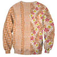 Orange Chiffon Aloha Hawaii Tiki Sweatshirt Tropical Plumeria - Seamless Style