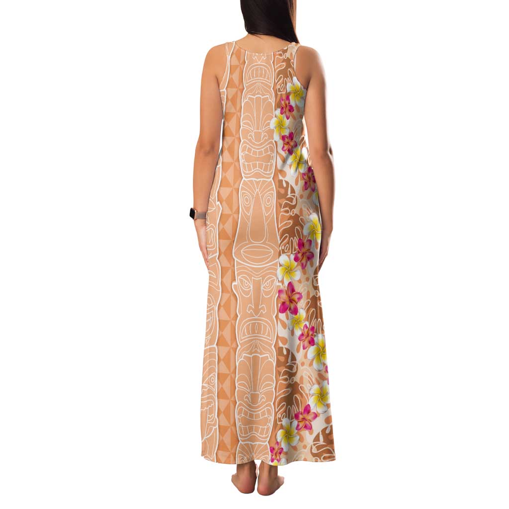 Orange Chiffon Aloha Hawaii Tiki Tank Maxi Dress Tropical Plumeria - Seamless Style