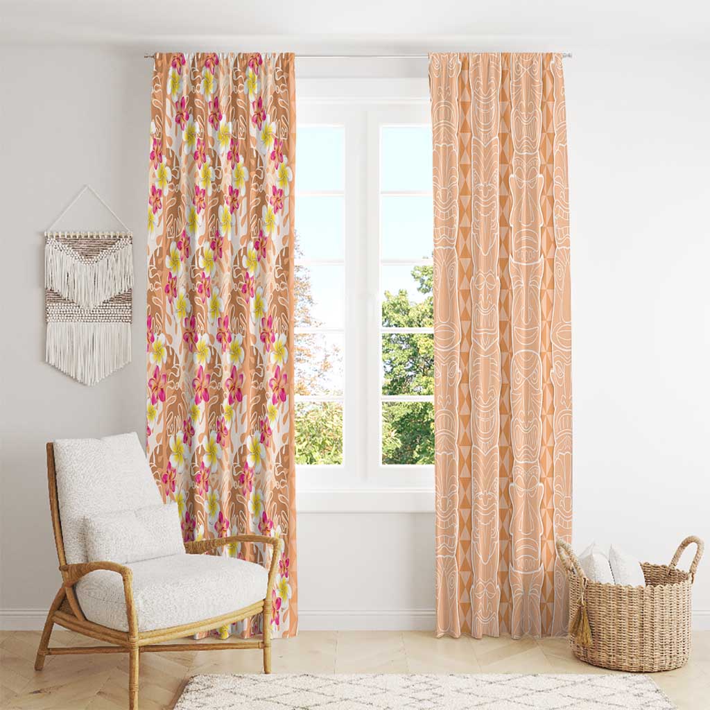 Orange Chiffon Aloha Hawaii Tiki Window Curtain Tropical Plumeria - Seamless Style