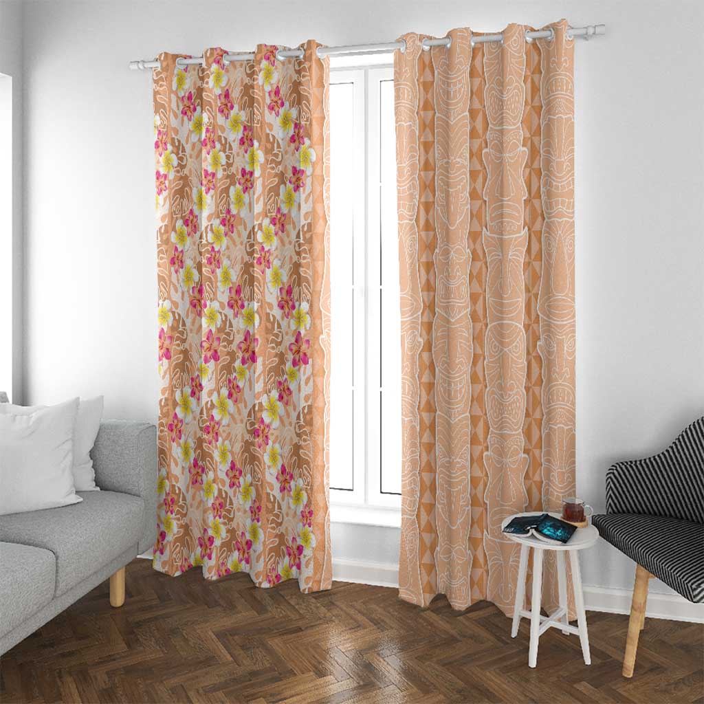 Orange Chiffon Aloha Hawaii Tiki Window Curtain Tropical Plumeria - Seamless Style