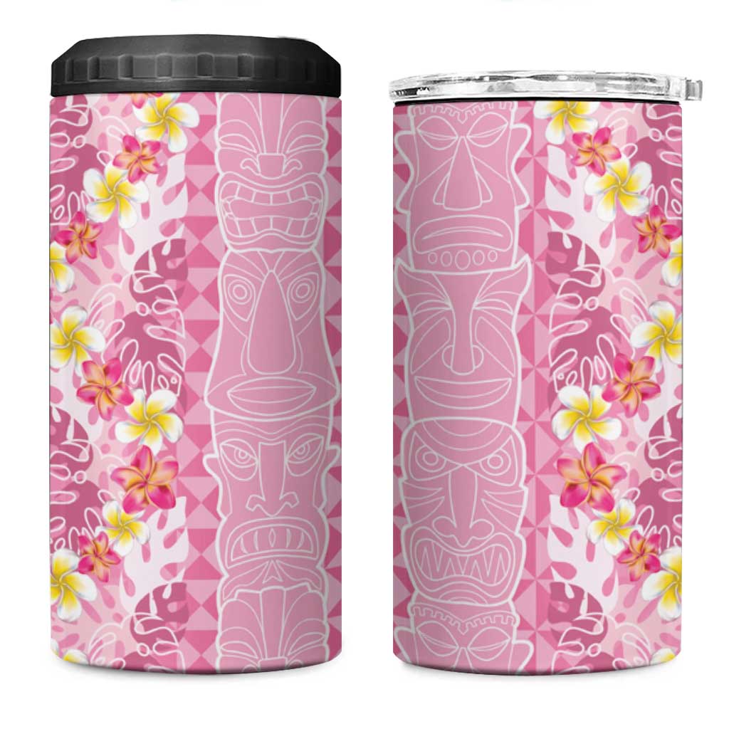 Pastel Magenta Aloha Hawaii Tiki 4 in 1 Can Cooler Tumbler Tropical Plumeria - Seamless Style