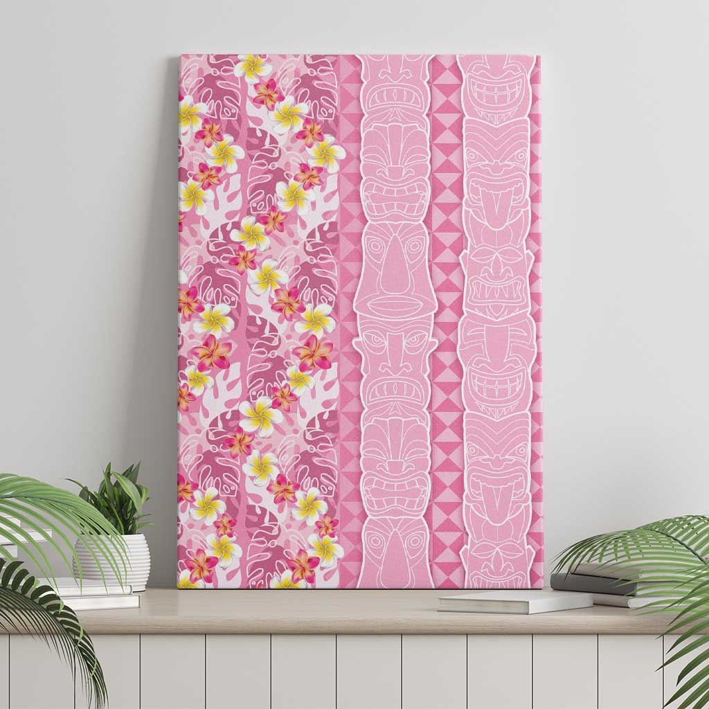 Pastel Magenta Aloha Hawaii Tiki Canvas Wall Art Tropical Plumeria - Seamless Style