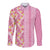 Pastel Magenta Aloha Hawaii Tiki Long Sleeve Button Shirt Tropical Plumeria - Seamless Style