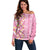 Pastel Magenta Aloha Hawaii Tiki Off Shoulder Sweater Tropical Plumeria - Seamless Style