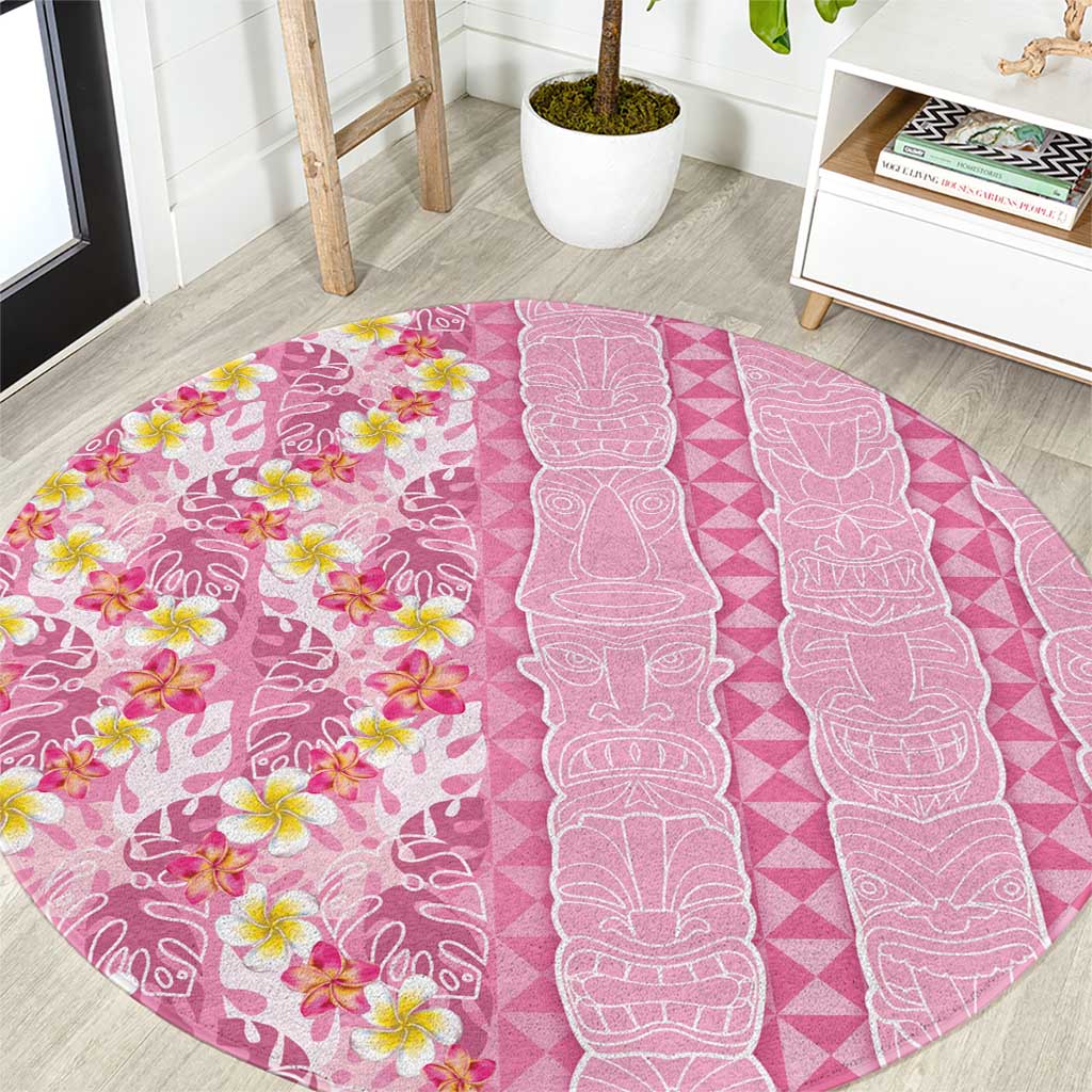 Pastel Magenta Aloha Hawaii Tiki Round Carpet Tropical Plumeria - Seamless Style