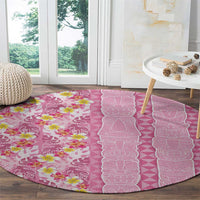 Pastel Magenta Aloha Hawaii Tiki Round Carpet Tropical Plumeria - Seamless Style