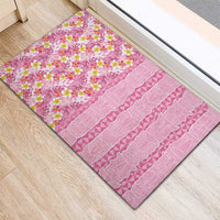 Pastel Magenta Aloha Hawaii Tiki Rubber Doormat Tropical Plumeria - Seamless Style