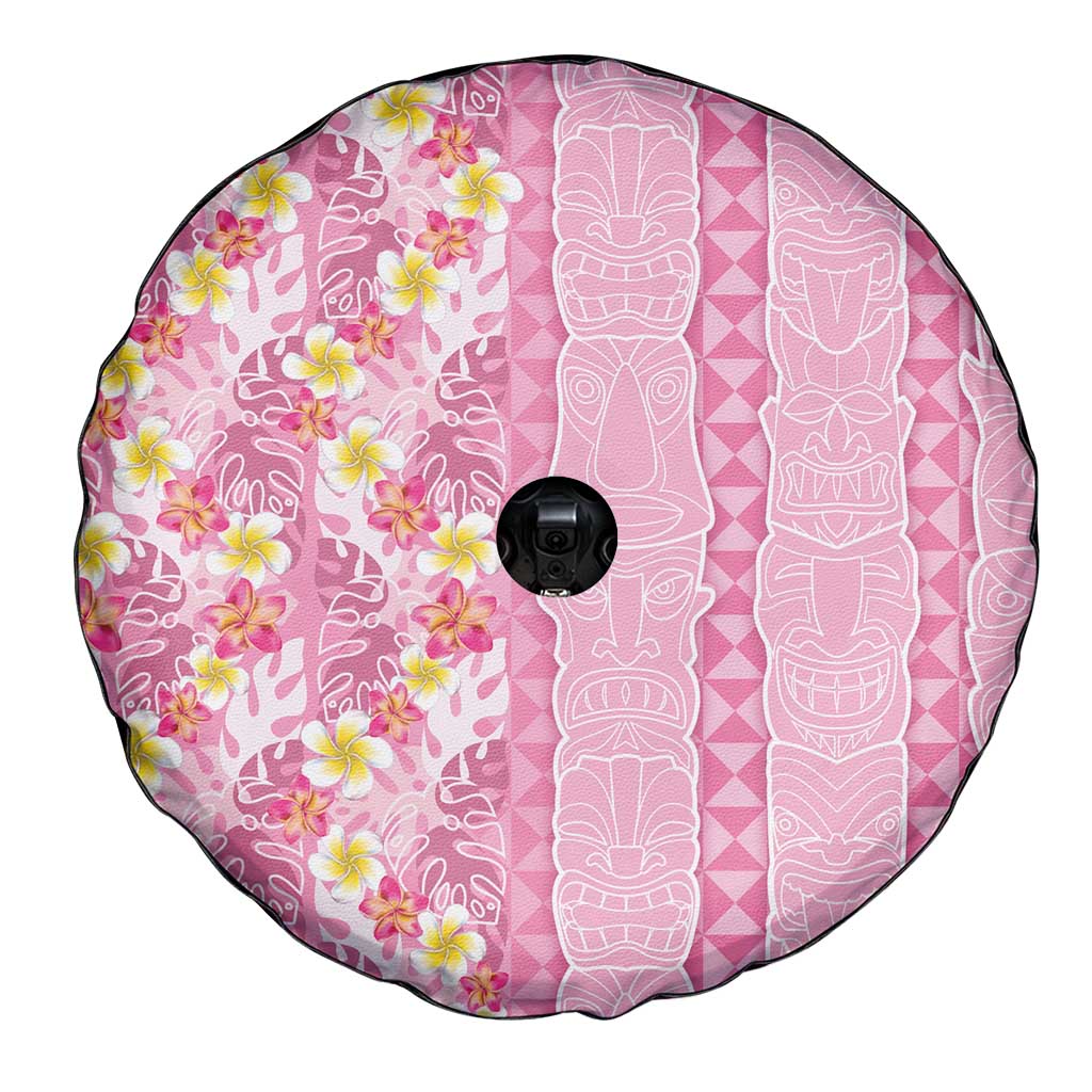 Pastel Magenta Aloha Hawaii Tiki Spare Tire Cover Tropical Plumeria - Seamless Style