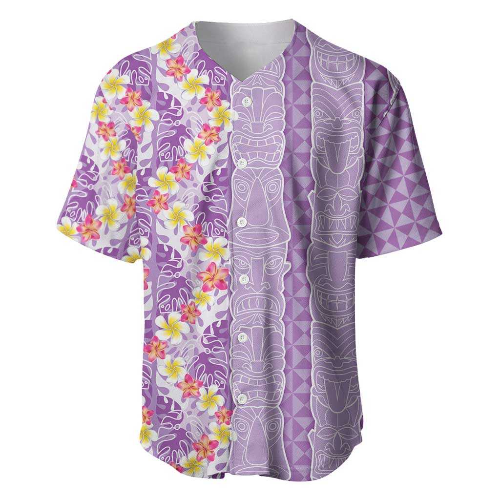 Lush Lilac Aloha Hawaii Tiki Baseball Jersey Tropical Plumeria - Seamless Style