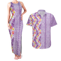 Lush Lilac Aloha Hawaii Tiki Couples Matching Tank Maxi Dress and Hawaiian Shirt Tropical Plumeria - Seamless Style
