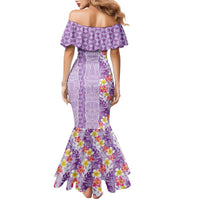 Lush Lilac Aloha Hawaii Tiki Family Matching Mermaid Dress and Hawaiian Shirt Tropical Plumeria - Seamless Style