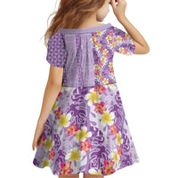 Lush Lilac Aloha Hawaii Tiki Family Matching Off Shoulder Short Dress and Hawaiian Shirt Tropical Plumeria - Seamless Style