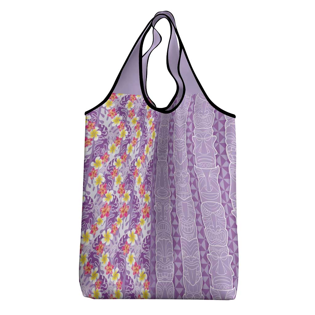 Lush Lilac Aloha Hawaii Tiki Grocery Bag Tropical Plumeria - Seamless Style