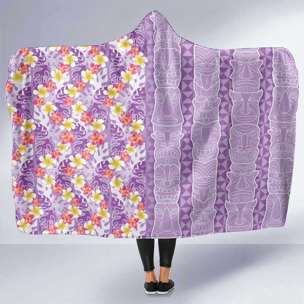 Lush Lilac Aloha Hawaii Tiki Hooded Blanket Tropical Plumeria - Seamless Style