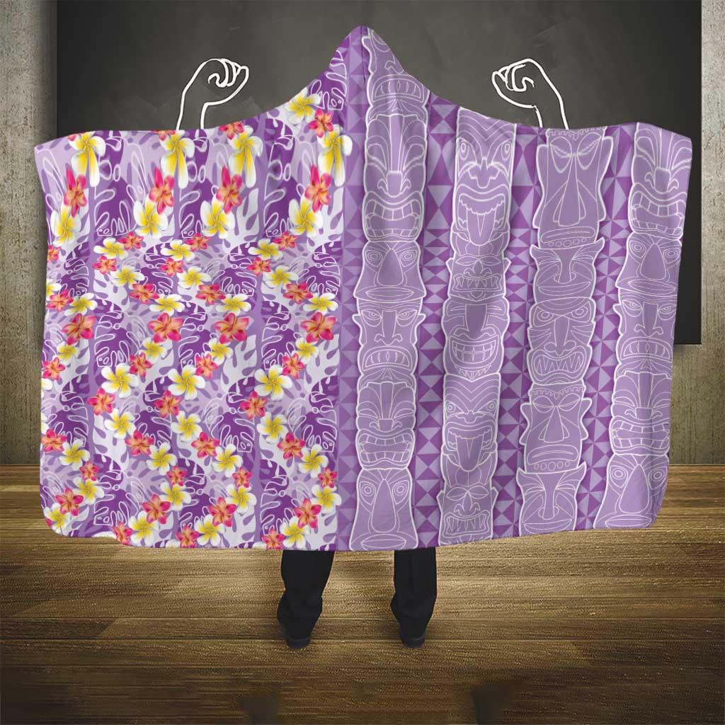 Lush Lilac Aloha Hawaii Tiki Hooded Blanket Tropical Plumeria - Seamless Style