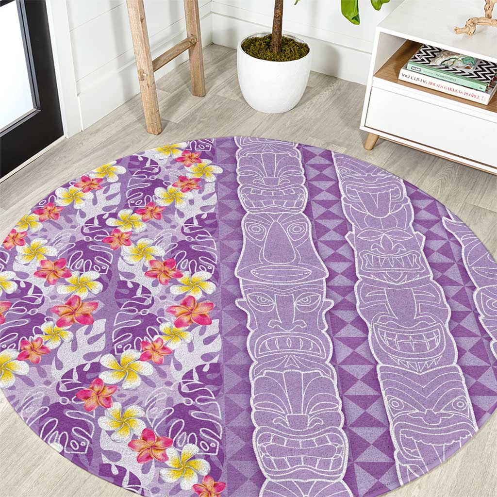 Lush Lilac Aloha Hawaii Tiki Round Carpet Tropical Plumeria - Seamless Style