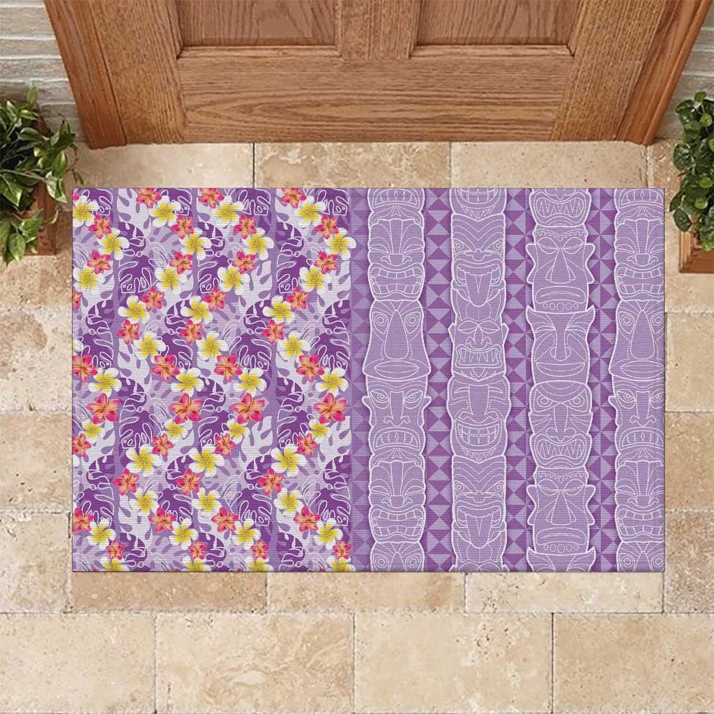 Lush Lilac Aloha Hawaii Tiki Rubber Doormat Tropical Plumeria - Seamless Style