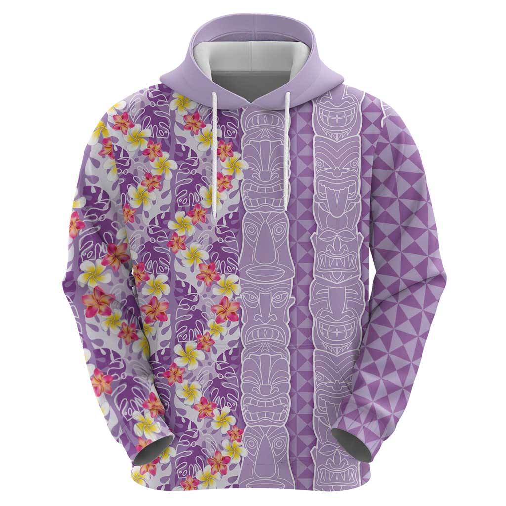 Lush Lilac Aloha Hawaii Tiki Zip Hoodie Tropical Plumeria - Seamless Style