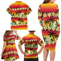 Tropical Islands Sunset Hawaii Family Matching Long Sleeve Bodycon Dress and Hawaiian Shirt Go Surfing With Hula Girl - Summer Vibes LT14 - Polynesian Pride