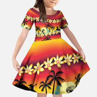 Tropical Islands Sunset Hawaii Family Matching Mermaid Dress and Hawaiian Shirt Go Surfing With Hula Girl - Summer Vibes LT14 Daughter's Dress Red - Polynesian Pride