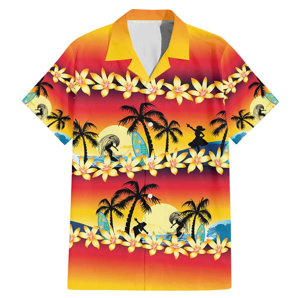Tropical Islands Sunset Hawaii Family Matching Mermaid Dress and Hawaiian Shirt Go Surfing With Hula Girl - Summer Vibes LT14 Dad's Shirt - Short Sleeve Red - Polynesian Pride