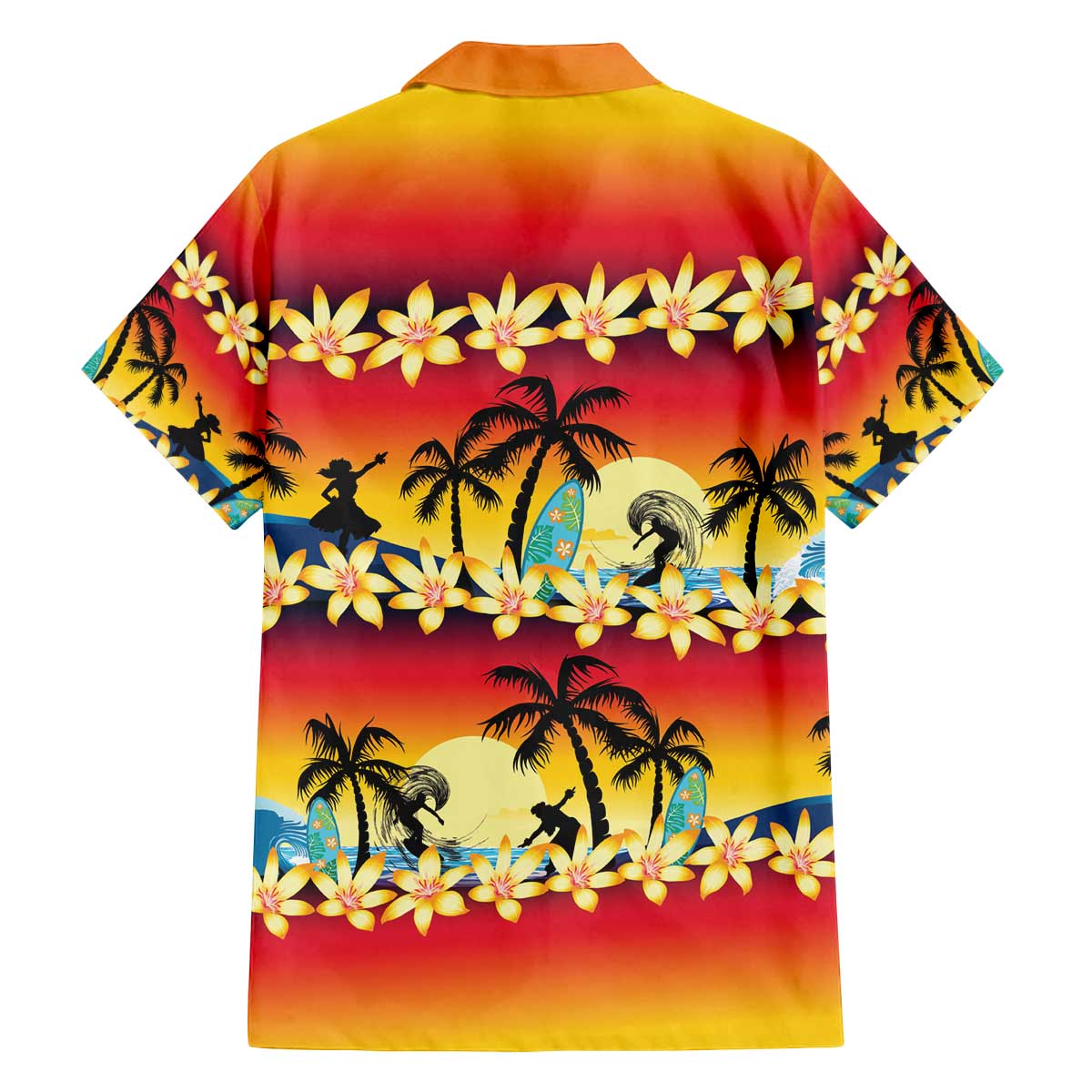 Tropical Islands Sunset Hawaii Family Matching Off The Shoulder Long Sleeve Dress and Hawaiian Shirt Go Surfing With Hula Girl - Summer Vibes